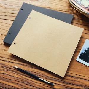 Pagine interne quadrate Kraft nere vuote retrò a 3 fori da 235 × 210 mm per album fotografici / libro degli ospiti per matrimoni / album fotografico / album di ritagli