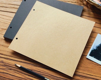 Blank Retro 3 Hole 235 × 210mm Square Kraft Black Inside Pages for Scrapbook Photo Albums / Wedding Guest Book / Photo Album / Scrapbooks