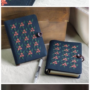 Original Embroidery Flower Journal Loose-leaf A6 A5 Handmade Notebook Literary Portable Notepad Diary Book Cloth Ephemera Book Special Gift image 7