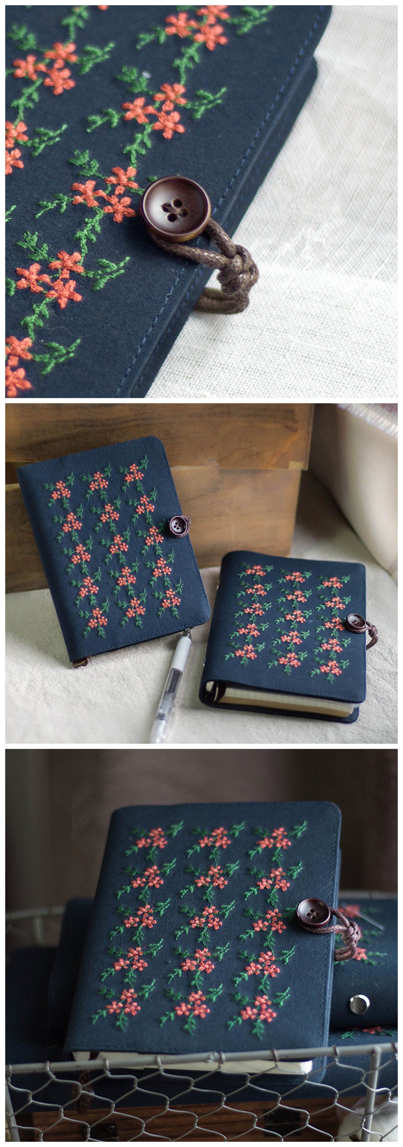 Original Embroidery Flower Journal Loose-leaf A6 A5 Handmade Notebook Literary Portable Notepad Diary Book Cloth Ephemera Book Special Gift image 7