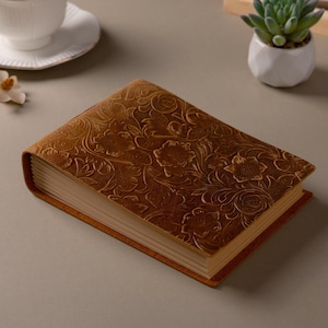 Flower Engraved Leather Journal Notebook Handmade Genuine Leather Journal Planner Unlined Graduation Travel Diary Sketchbook Gift for Her