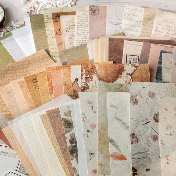 Vintage Background Paper Material Pack Ephemera Junk Journaling Supplies Parchment Textured Paper Craft Collage Scrapbooking Set of 30 Pcs