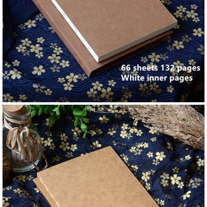 May include: Two brown notebooks with 66 sheets and 132 pages. The top notebook has white inner pages and the bottom notebook has kraft inner pages. Both notebooks are labeled "Small Size Thin Style" with either "A" or "B".