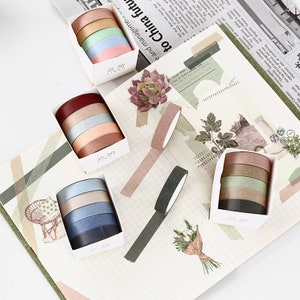 Basic Solid Color Washi Tape Set 5 Rolls 10mm Wide 5 Meter Long Deco Tape Rainbow Set Basic Masking Tape for Planner Journal Diary Scrapbook