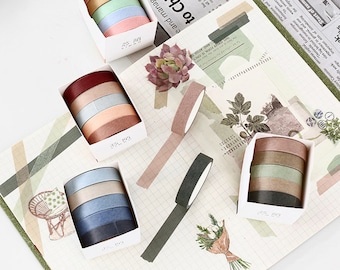 Set di nastri Washi in tinta unita di base, 5 rotoli, larghezza 10 mm, lunghezza 5 metri, nastro decorativo, set arcobaleno, nastro adesivo di base per agenda, diario, scrapbook