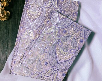Cuaderno de notas retro de satén morado, tamaño A5/A6, tapa dura, bloc de notas con páginas cuadriculadas y rayas en blanco, cuaderno de bocetos de tela, regalo exquisito para ella