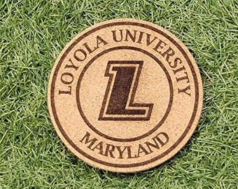 Loyola University Cork Coasters, Laser Engraved, Custom, Man Cave, Personalized, Beer (set of 4)