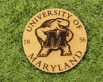 University of Maryland Terrapin Cork Coasters, Laser Engraved, Custom, Man Cave, Personalized, Beer (set of 4)