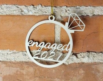 Engaged Ring Ornament - Marriage - Wedding - Christmas - Wooden - Laser Cut