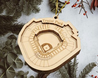 Atlanta Baseball Stadium 3D Ornament - Laser Cut - Wooden - Christmas