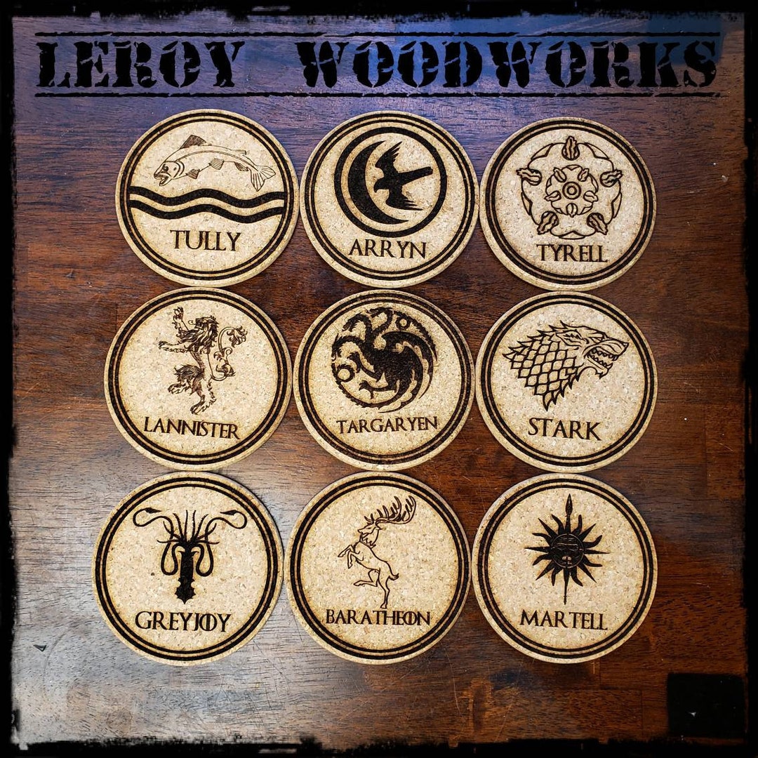 House Greyjoy Game of Thrones Wooden Coasters with House Sigil - Winmark Stamp & Sign - Stamps and Signs