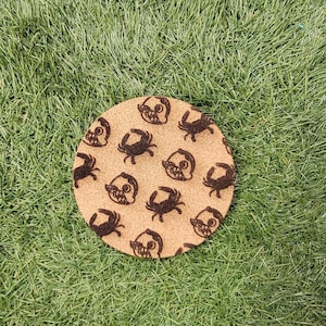 Crab and Natty Boh Pattern Cork Coasters, Laser Engraved, Custom, Man Cave, Personalized, Beer (set of 4)
