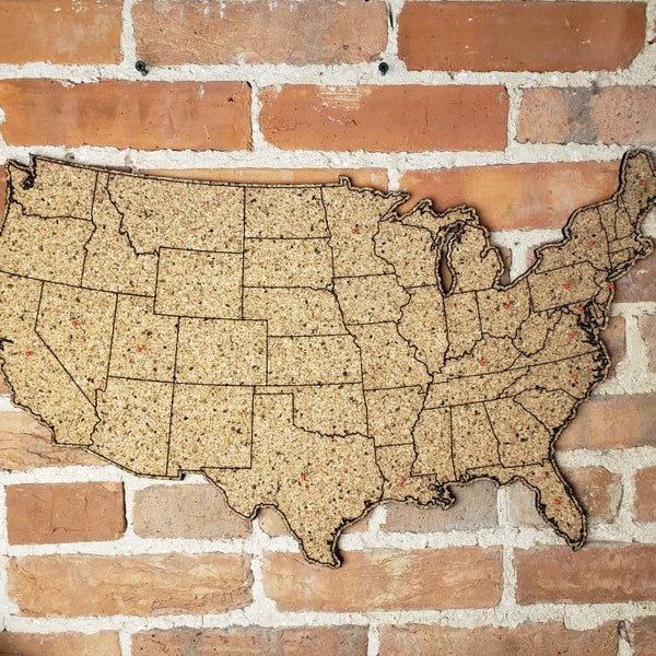 24" USA Cork Map - Push Pin Map - Tack Board - Cork Board - FREE SHIPPING