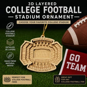 College Football Stadium 3D Ornament - Laser Cut - Wooden - Christmas