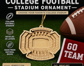 College Football Stadium 3D Ornament - Laser Cut - Wooden - Christmas