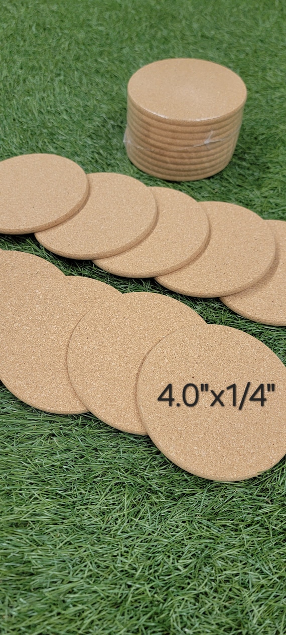 Round Cork Coasters - 4 Inch x 1/4 Inch Thick Blanks for Custom Engraving