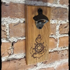 MAGNETIC Bottle Opener - Wall Mounted Bottle Opener - Nautical Anchor - Magnetic - Laser Engraved