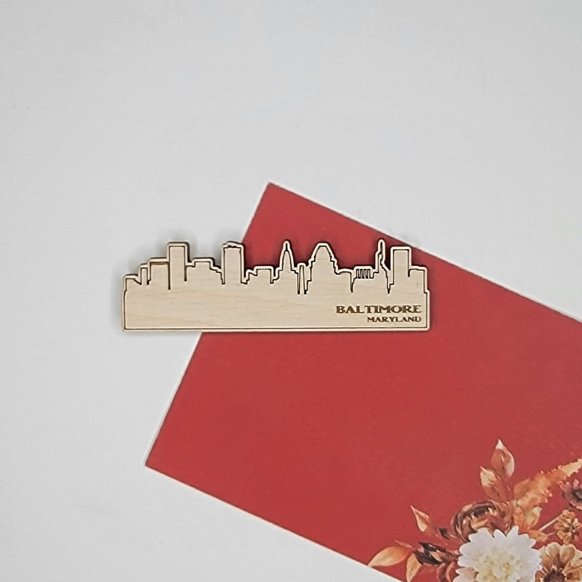 Baltimore Skyline Fridge Magnet - Wooden