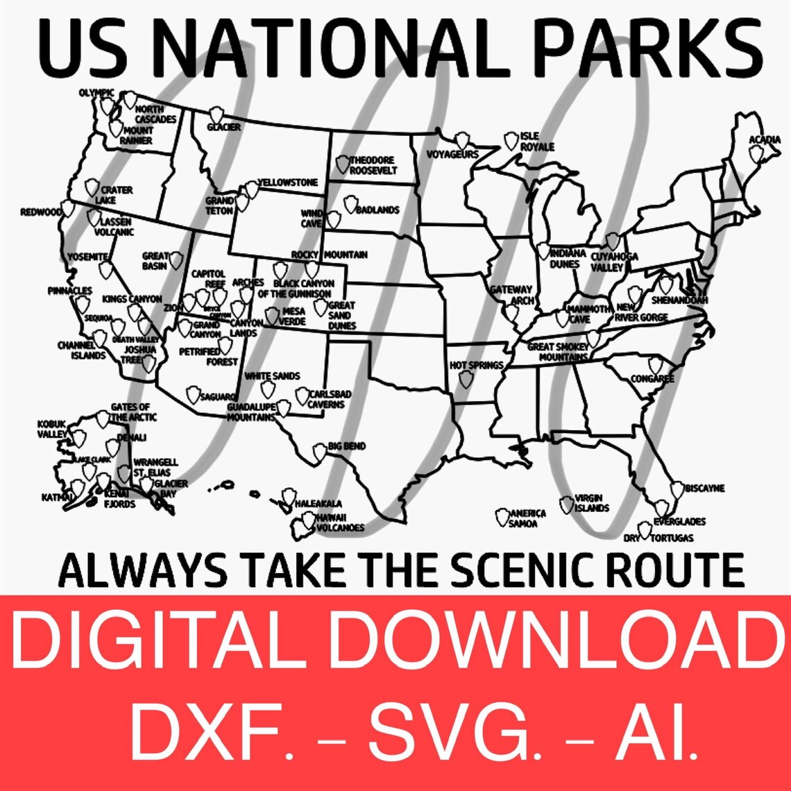 United States National Parks Map, Tracking Travel Map, Printable State ...