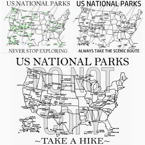 Paquete de 3 mapas - ARCHIVOS PREPARADOS PARA LÁSER - Mapa de parques nacionales de Estados Unidos, mapa de seguimiento de viajes, mapa de parques estatales imprimible. Svg. Dxf. Ai.