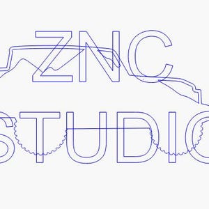 May include: A blue line art logo with the text "ZNC STUDIO". The design includes a stylized car outline integrated into the letters, with a gear-like element in the "S" and "O".