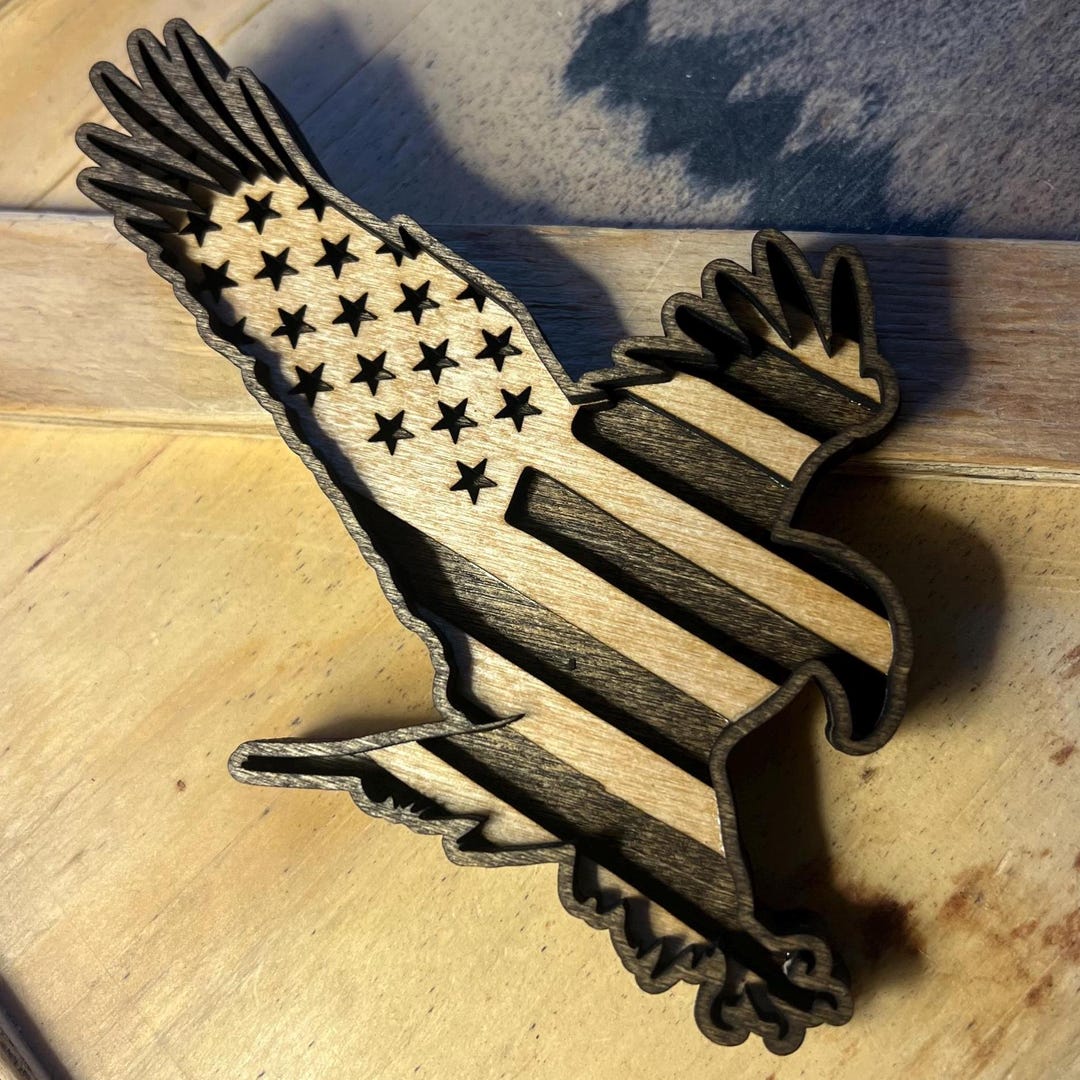 Patriotic Eagle American Flag SVG | 3-layer Laser Cut File | DXF AI for ...