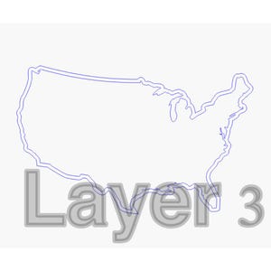 K&ouml;nnte beinhalten: Eine Linienzeichnung der Vereinigten Staaten von Amerika in Blau auf wei&szlig;em Hintergrund. Der Text "Layer 3" befindet sich in Grau unter der Karte.