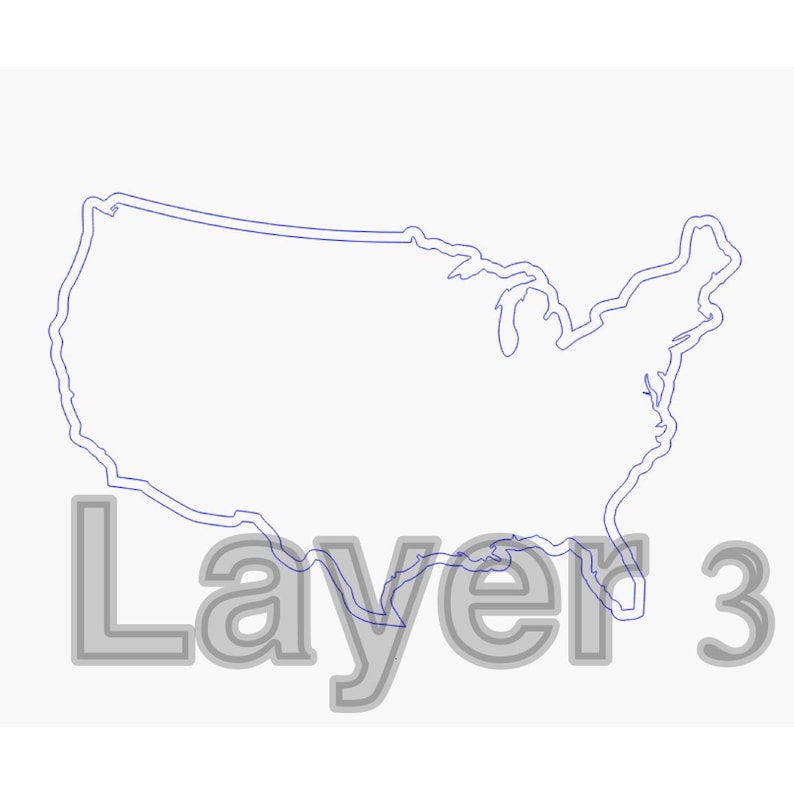 K&ouml;nnte beinhalten: Eine Linienzeichnung der Vereinigten Staaten von Amerika in Blau auf wei&szlig;em Hintergrund. Der Text "Layer 3" befindet sich in Grau unter der Karte.