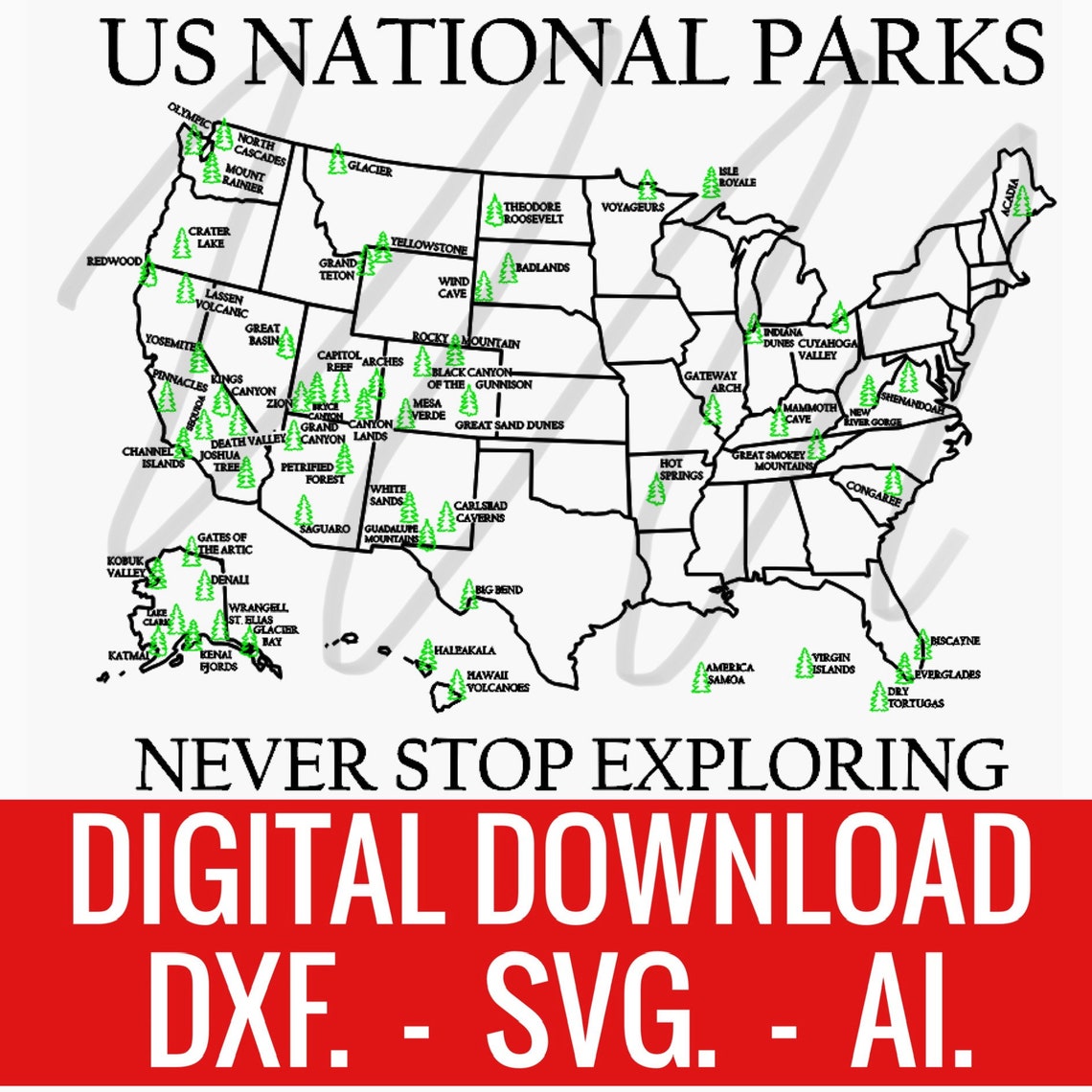 United States National Parks Map, Tracking Travel Map, Printable State ...