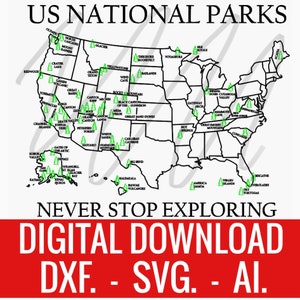 USA National Parks Karte, Tracking Reisekarte, druckbare State Park Karte. SVG. DXF. AI. Digitaler Download