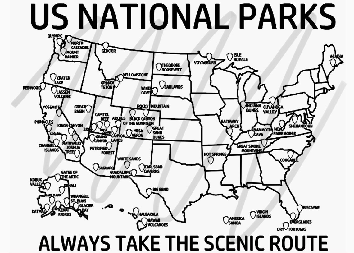 United States National Parks Map, Tracking Travel Map, Printable State ...