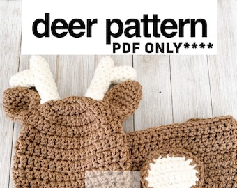 Crochet Deer Costume PATTERN: Beanie & Diaper Cover (PDF)