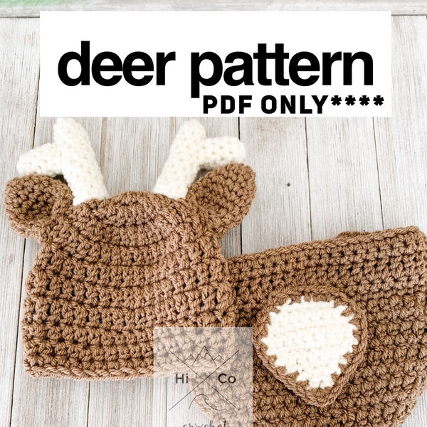 Crochet deer hat,Crochet Deer PATTERN, Crochet Deer Hat, PDF PATTERN, Crochet Deer Costume, Crochet Beanie and Diaper cover, diy, pdf 4 size