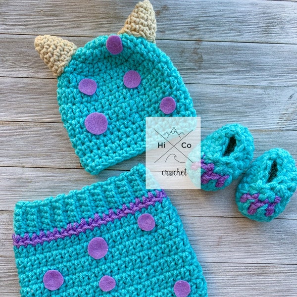 Crochet Monsters Inc Costume, Sully Beanie Set , Monsters Inc Costume, Halloween Sully Beanie, crochet Sully Costume, Sully Sullivan