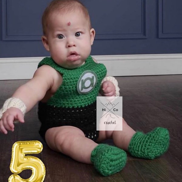 Green Lantern Costume, Green Lantern, Crochet Green Lantern, Green Lantern Baby Set, Halloween Costume, superhero Party, DC Comics, Justice