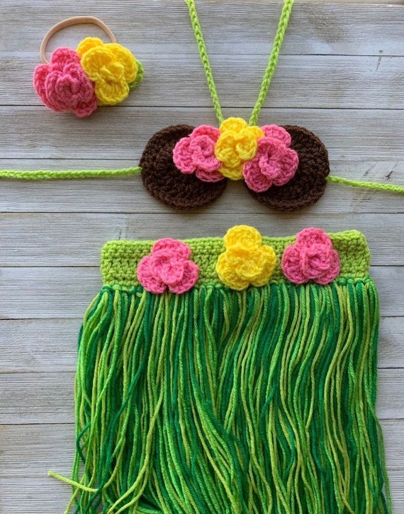 New grass skirt suit Hawaiian hula Newborn Knit Crochet Clothes Photo Prop