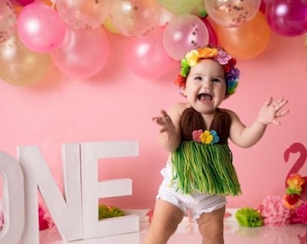 Baby First Luau top, luau Costume, First Luau Hula Birthday, Hawaiian birthday Luau Theme, Crochet Baby Moana Costume, Hula Costume