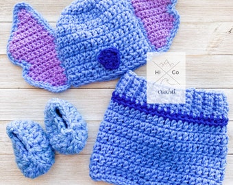 Stitch Baby Set, Lilo and Stitch Costume, Halloween Baby Set, NewBorn Photography, Baby Shower Gift, Crochet stitch ySet, Lilo and Stitch
