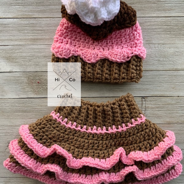 Cupcake Beanie, Cupcake Baby Set, Ice cream Hot fudge ice cream, ice cream baby set, Strawberry cupcake baby set, newborn costume