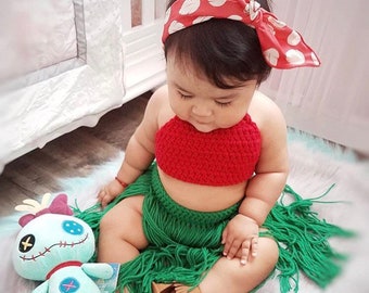 Lilo Crochet Outfit, Lilo Costume, Hawaiian Photo Prop, Lilo & Stitch Party, Crochet Lilo and Stitch, Hawaiian Pincess, Lilos Hula Outfit