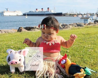 Baby Moana Outfit, Baby Moana Costume, First Birthday, Moana Theme, Crochet Baby Moana Costume, Moana Party, Baby Moana