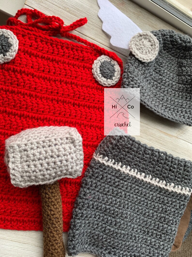 Marvels Thor Advengers Halloween Thor Costume crochet Thor Thor Beanie Set Thor God of Thinsaer Baby Shower Gift Thor Baby Set