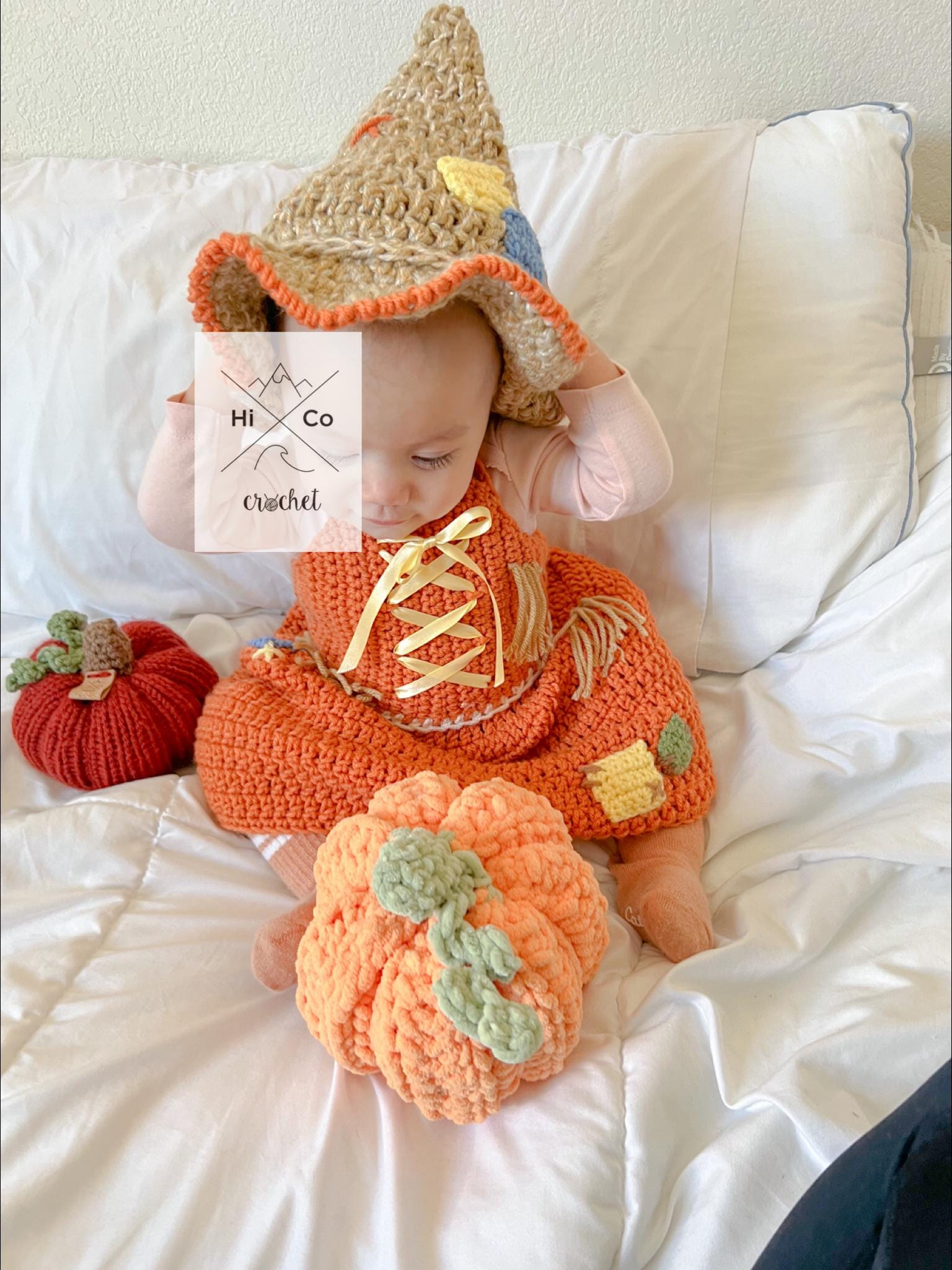 Crochet Scarecrow Dress With Witch Hat: Fall Outfit, Baby Costume