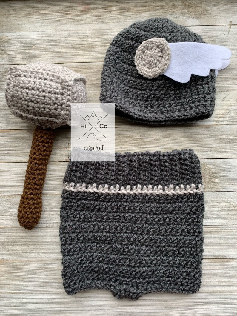 Marvels Thor Advengers Halloween Thor Costume crochet Thor Thor Beanie Set Thor God of Thinsaer Baby Shower Gift Thor Baby Set