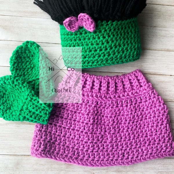 She Hulk Set, She Hulk Baby Set , Hulk Costume, Avengers, crochet Hulk, Halloween, The Incredible Hulk, Baby Shower Gift, Marvels Hulk