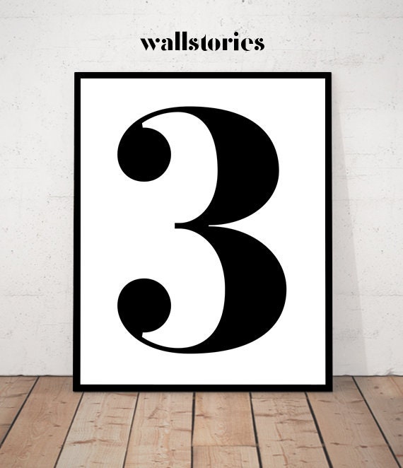 Number Three Print, Number 3, 3 Print, Number 3 Art, Printable Number Art,  Number Wall Decor, Black&White Number 3, Minimalist Number, Three