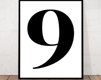 Number Nine Print, Number 9, 9 Print, Number 9 Art, Printable Number Art, Number Wall Decor, Black&White Number 9, Minimalist Number, Nine
