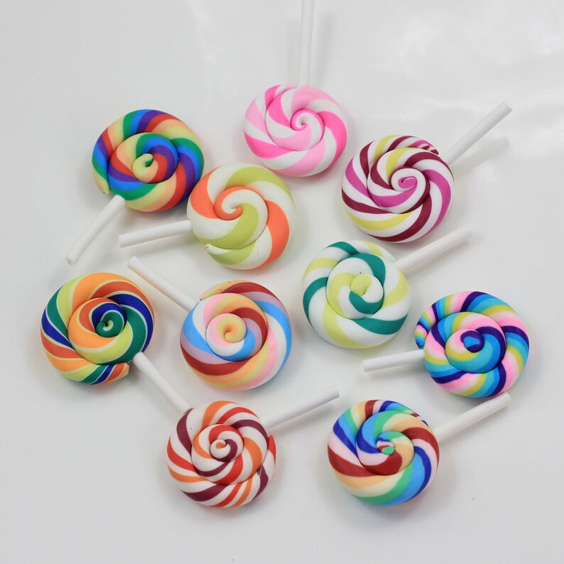 INCLUDES FAST FREE SHIPPING 10 GORGEOUS LOLLIPOP CHARMS POLYMER CLAY FIMO