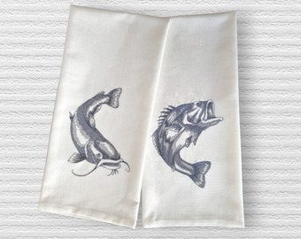 Coastal Fish Embroidered Tea Towel Set (2-Pack) - Flour Sack Kitchen Towels