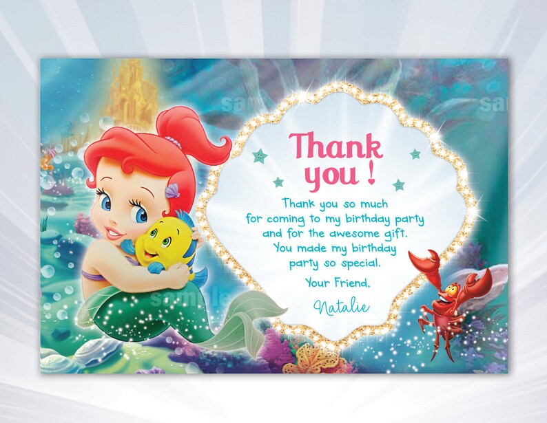 Mermaid Thank You Card Mermaid Invitation Personalized Etsy